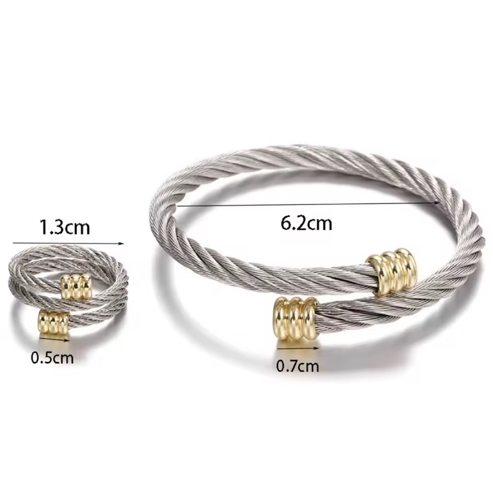 🌟 Bangle Bracelet Ring Set Staiy Steel No Fade Color - Picture 3 of 3
